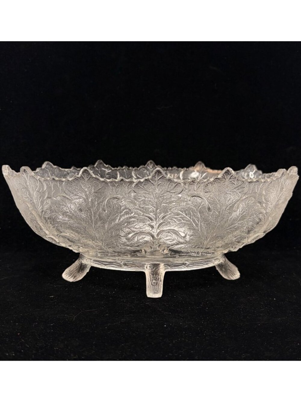 Vintage Antique Gillinder & Sons Maple Leaf Footed Bowl Clear Glass 10" 1880s